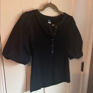 Old Navy Black Button-Up Blouse with Puff Sleeves